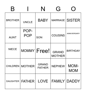 FAMILY REUNION Bingo Card