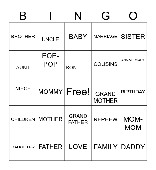 FAMILY REUNION Bingo Card