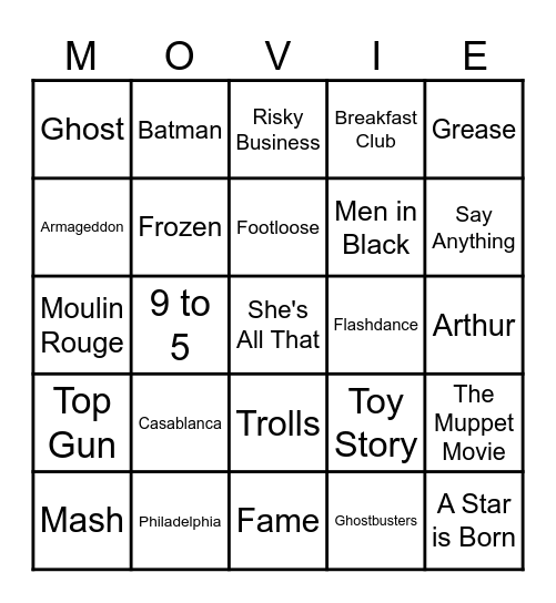 Movies Bingo Card