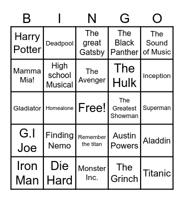 Movies Bingo Card