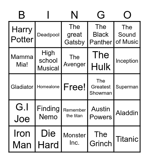 Movies Bingo Card