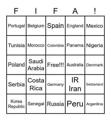 FIFA Bingo Card