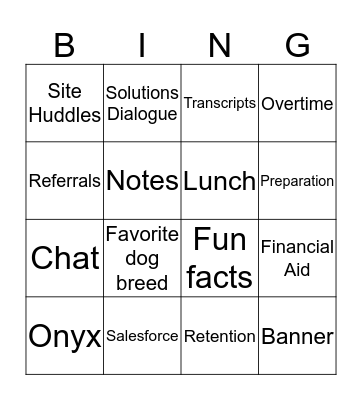 New Hire Bingo Card