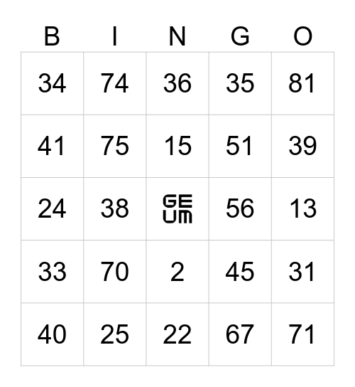 Bingo Geum Bingo Card
