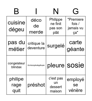 CACA BOUDIN Bingo Card