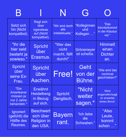 Pointner Bingo Card