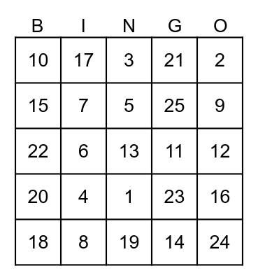 Untitled Bingo Card