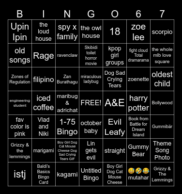 Fandoms autistas Bingo Card