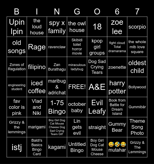 Fandoms autistas Bingo Card