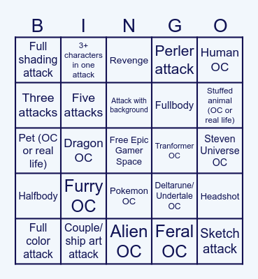 2026 Artfight Bingo Card