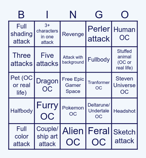 2026 Artfight Bingo Card