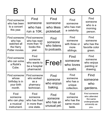 Icebreaker Pharmacy Bingo Card