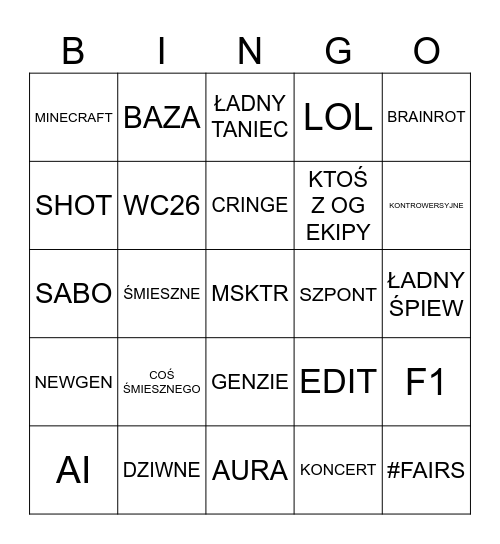 TIKTOK BINGO Card