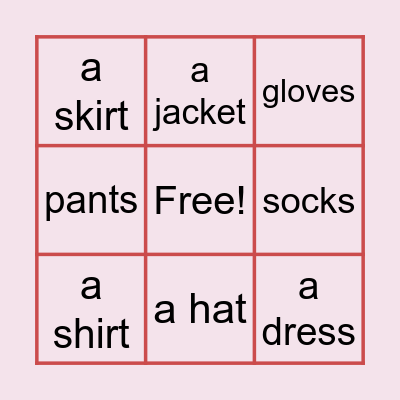 Clothes Bingo Card