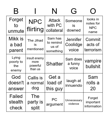 - Bingo Card