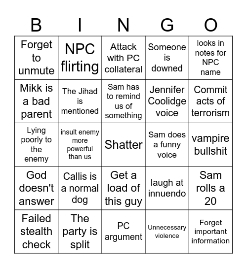 - Bingo Card
