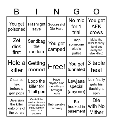 RIGGED DBD Bingo Card