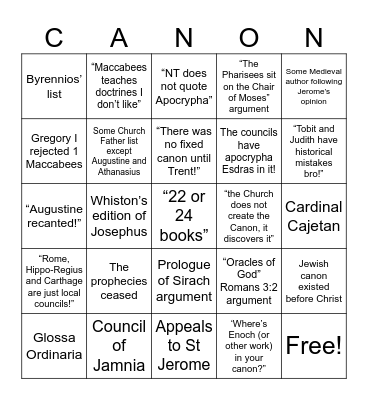 AA Canon Bingo Card