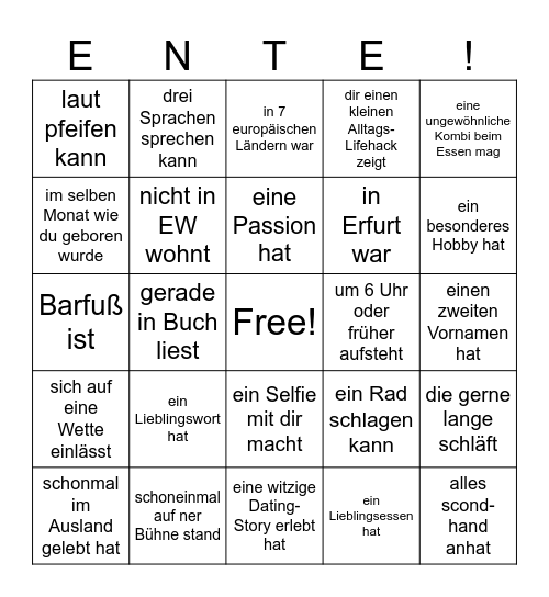 Find eine Person die... Bingo Card