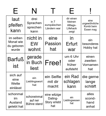 Find eine Person die... Bingo Card