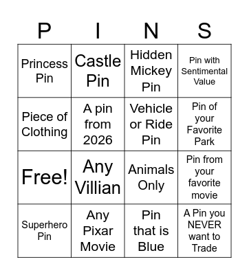 Disney World PINGO Summer 2026 Bingo Card