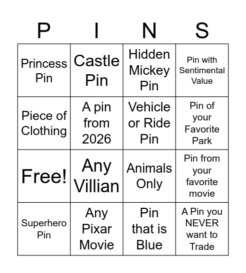 Disney World PINGO Summer 2026 Bingo Card