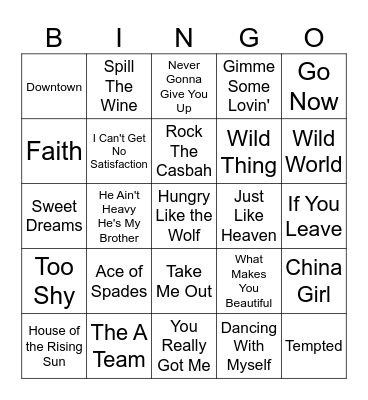 British Invasions Bingo Card
