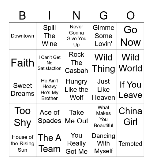 British Invasions Bingo Card