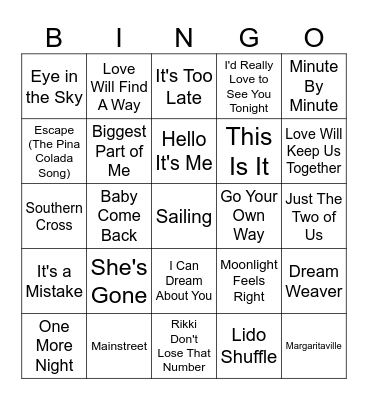 Yacht Rock Bingo Card