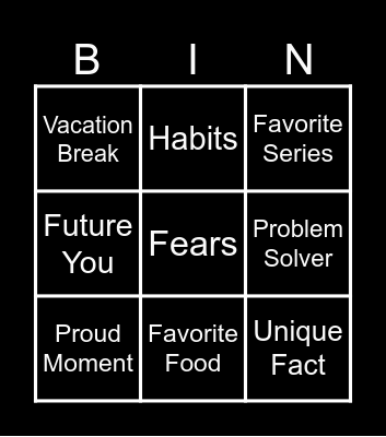 Discovering Yourself Bingo Card