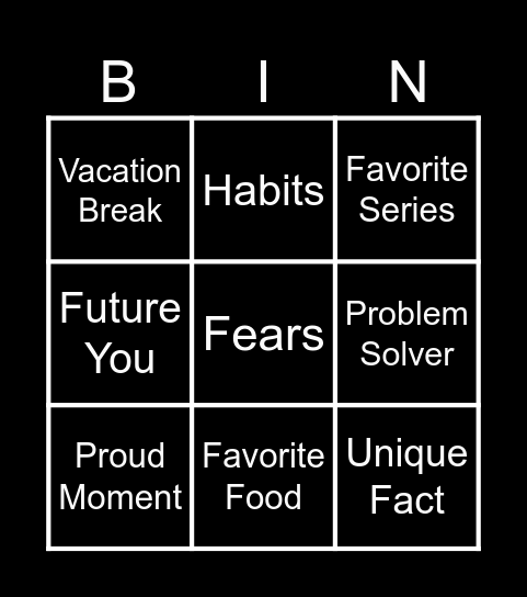 Discovering Yourself Bingo Card