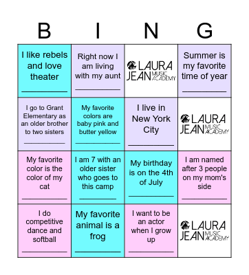 Getting to Know You! Bingo Card
