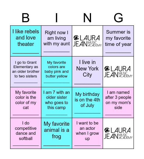 Getting to Know You! Bingo Card