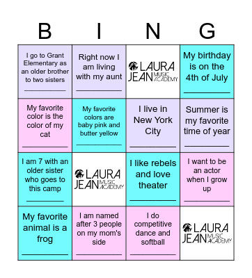 Getting to Know You! Bingo Card