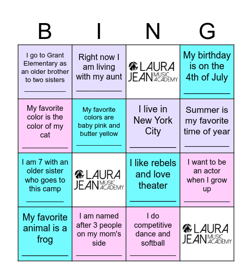 Getting to Know You! Bingo Card