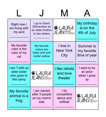 Getting to Know You! Bingo Card