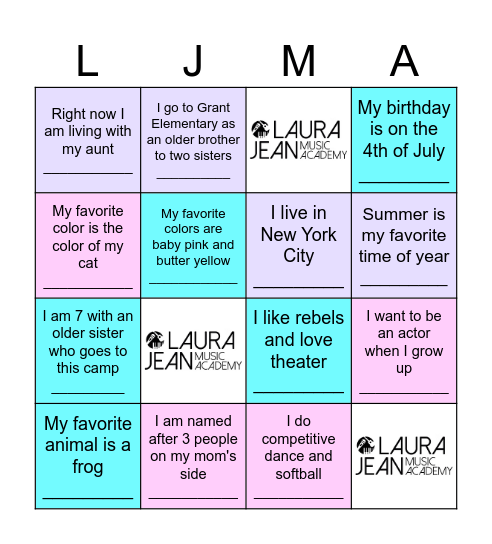 Getting to Know You! Bingo Card