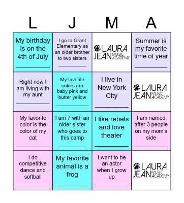 Getting to Know You! Bingo Card