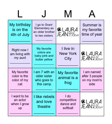 Getting to Know You! Bingo Card