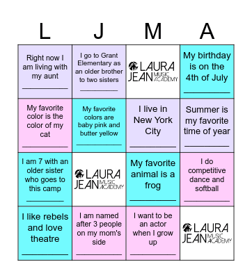 Getting to Know You! Bingo Card