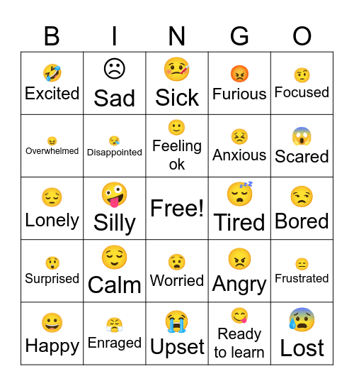 Zones of Regulation  Bingo Card