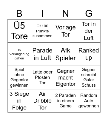 Rocket League Bingo Card