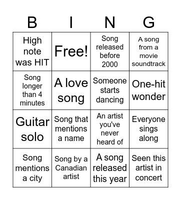 Listening room bingo Card