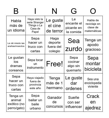 Conociendo al vecino de mesa Bingo Card