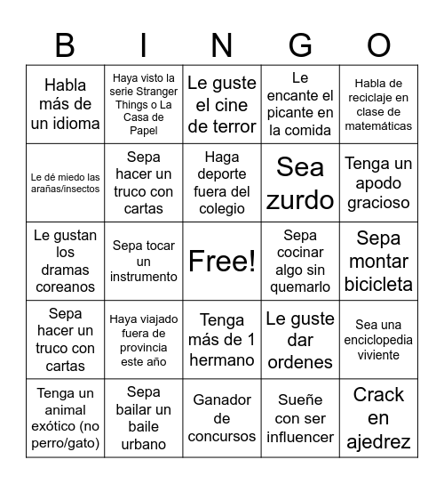Conociendo al vecino de mesa Bingo Card