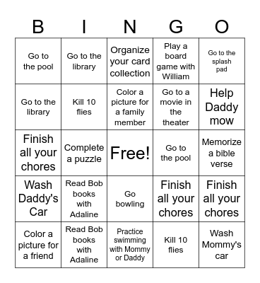 Levi's Summer Bingo Card
