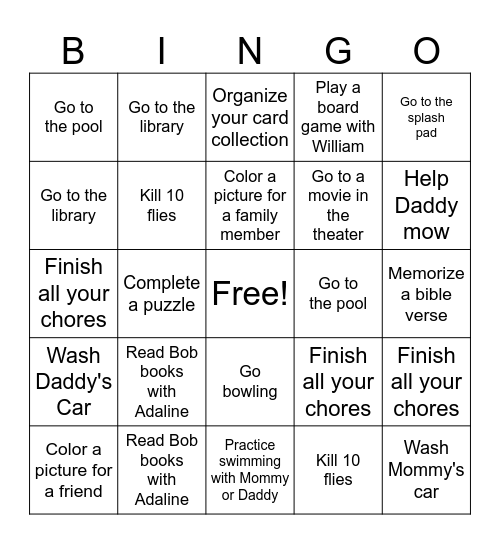 Levi's Summer Bingo Card