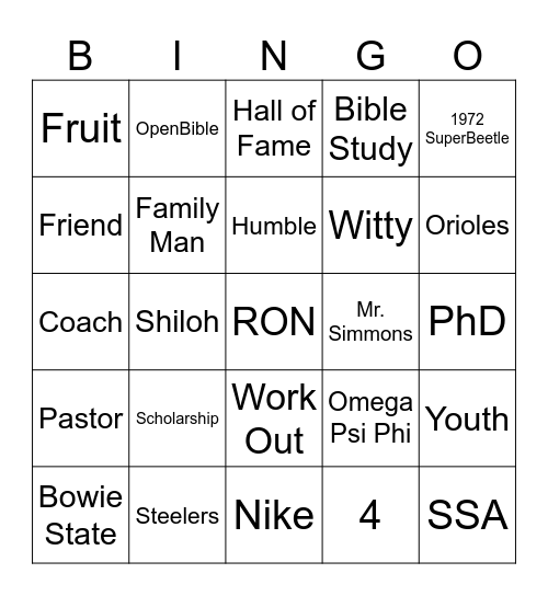 Ron's 60th Bingo Card