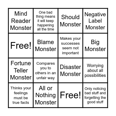Thinking Error Monsters Bingo Card