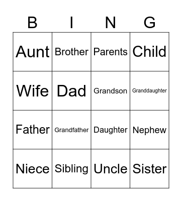 Family Bingo Card